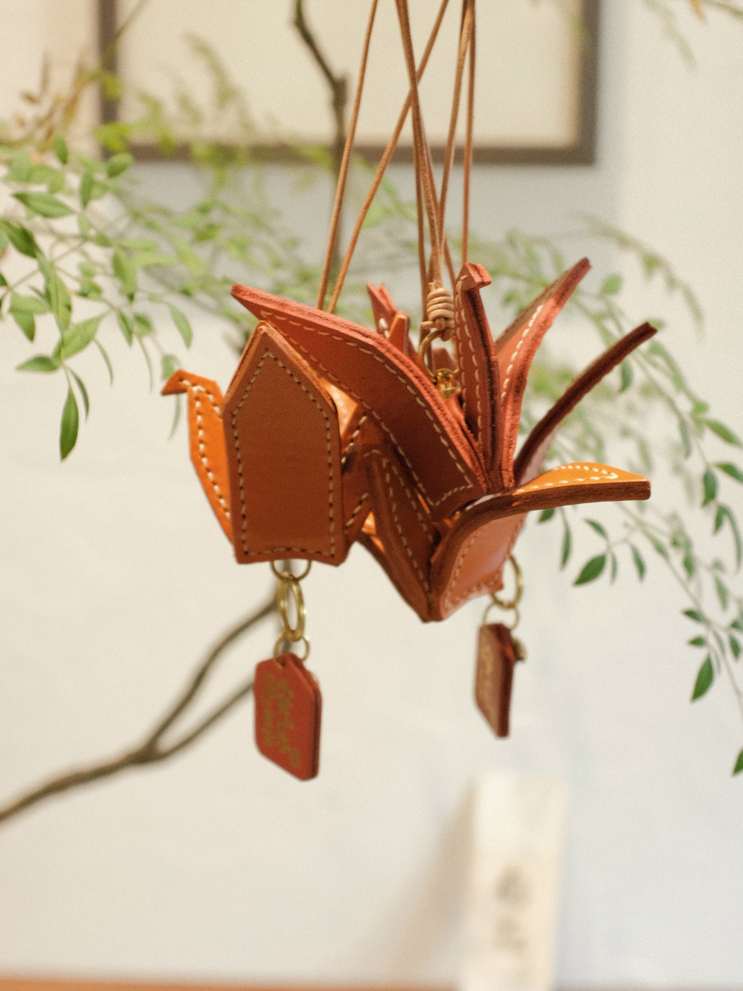 Leather crane ornaments