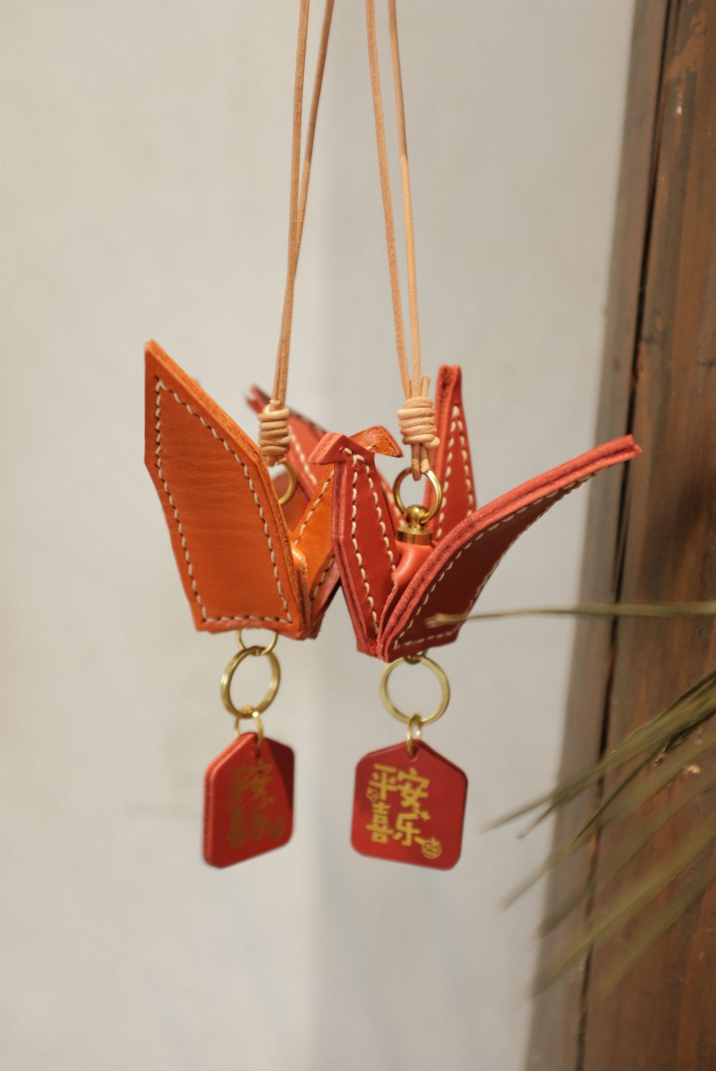 Leather crane ornaments